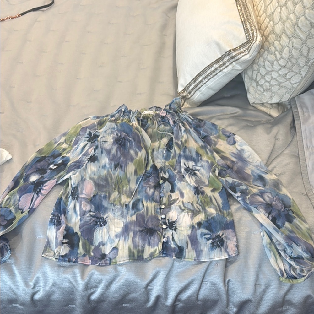 Zara Blue Ruffled Tie Front Blouse